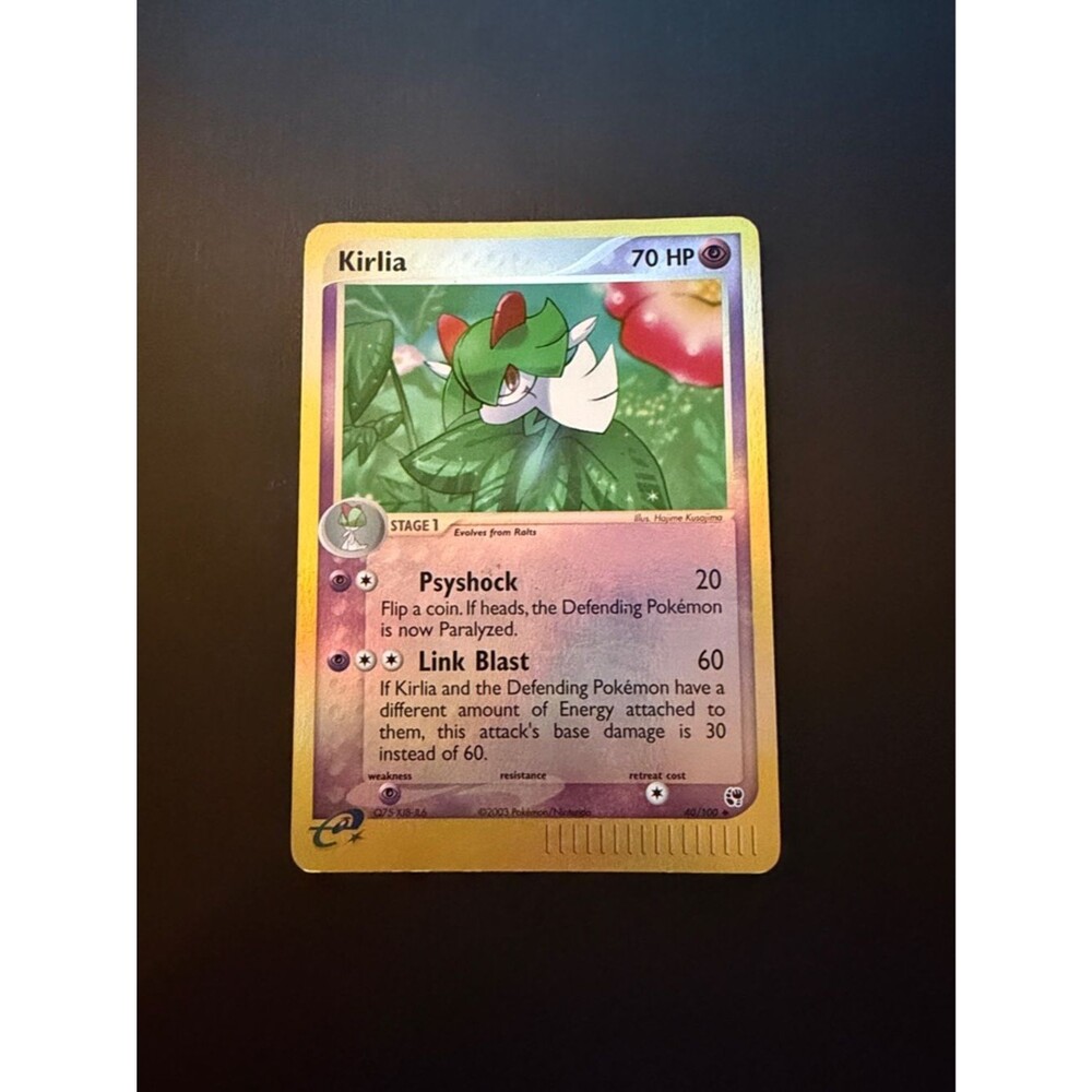 Kirlia Pokémon Holographic Card - Green, White, Red Accents 2003